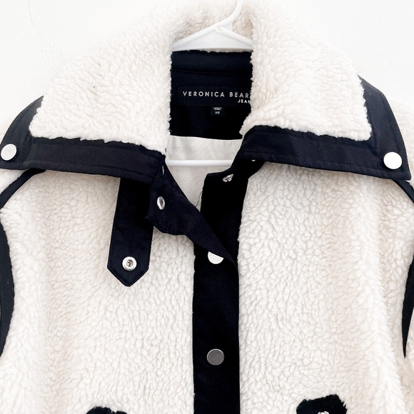 Veronica Beard Anita Faux Shearling/Leather Jacket Cream & Black XS - Picture 8 of 15